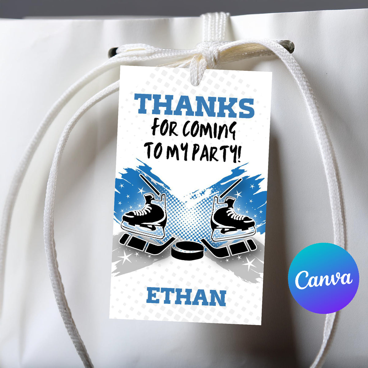 Hockey Party Favors Thank You Tag Template Blue