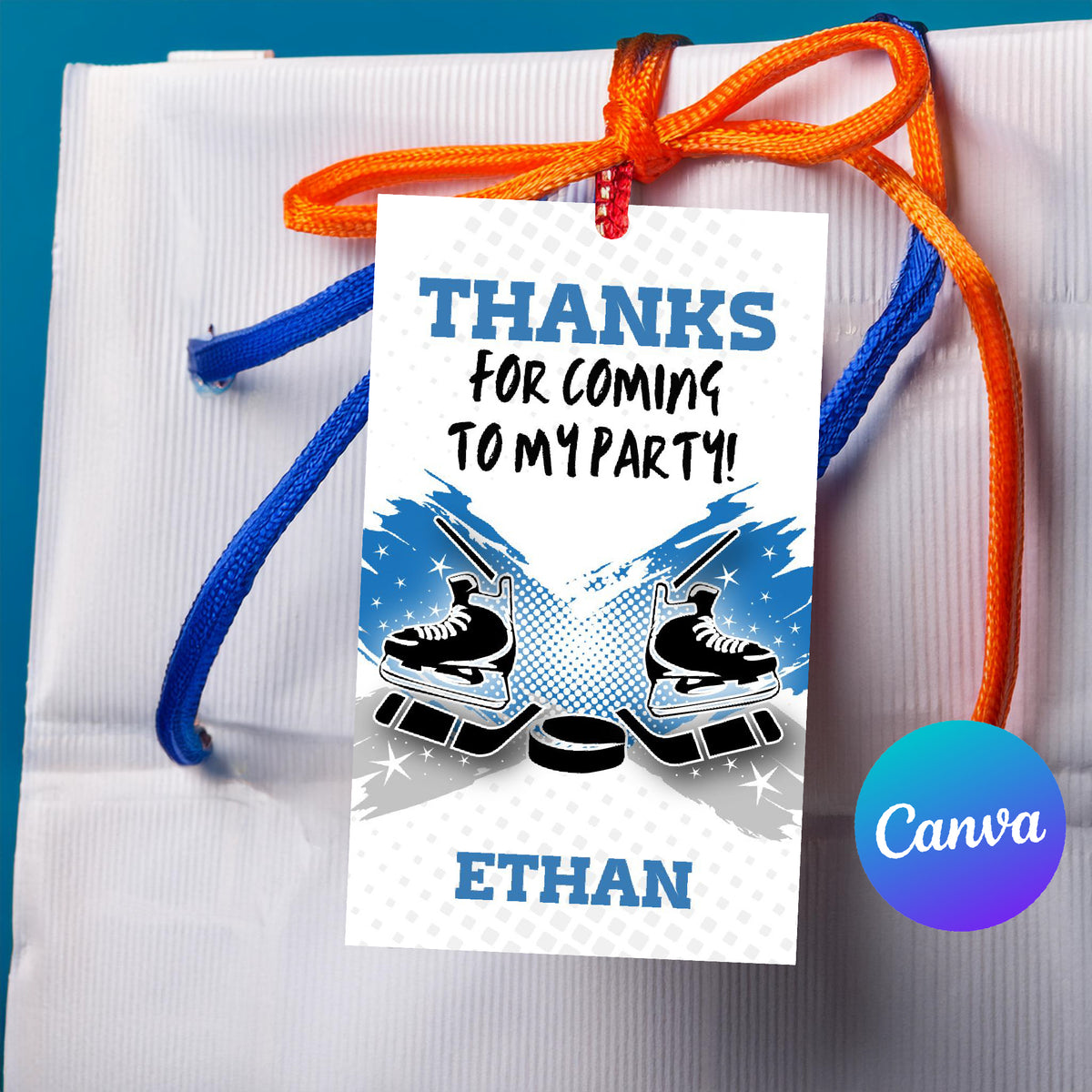 Hockey Party Favors Thank You Tag Template Blue