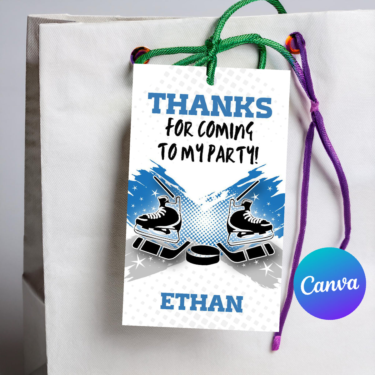 Hockey Party Favors Thank You Tag Template Blue