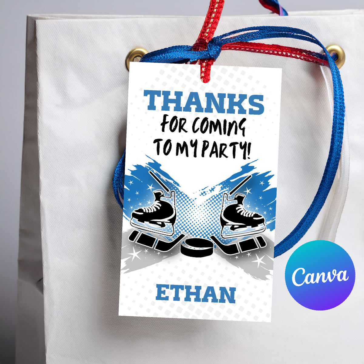 Hockey Party Favors Thank You Tag Template Blue