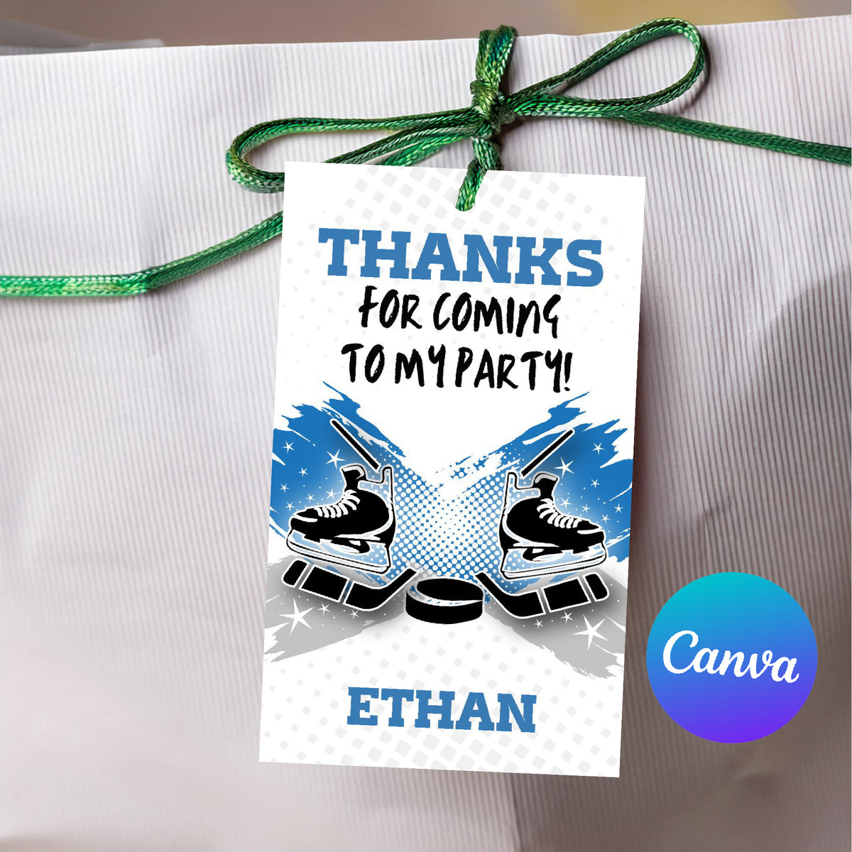 Hockey Party Favors Thank You Tag Template Blue