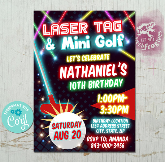 Laser tag and mini golf birthday invite- EASY EDIT!