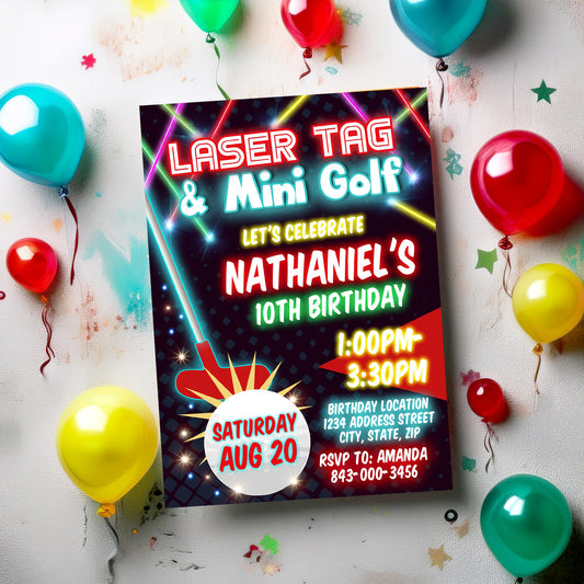 Laser Tag & Mini Golf Birthday Invitation Template