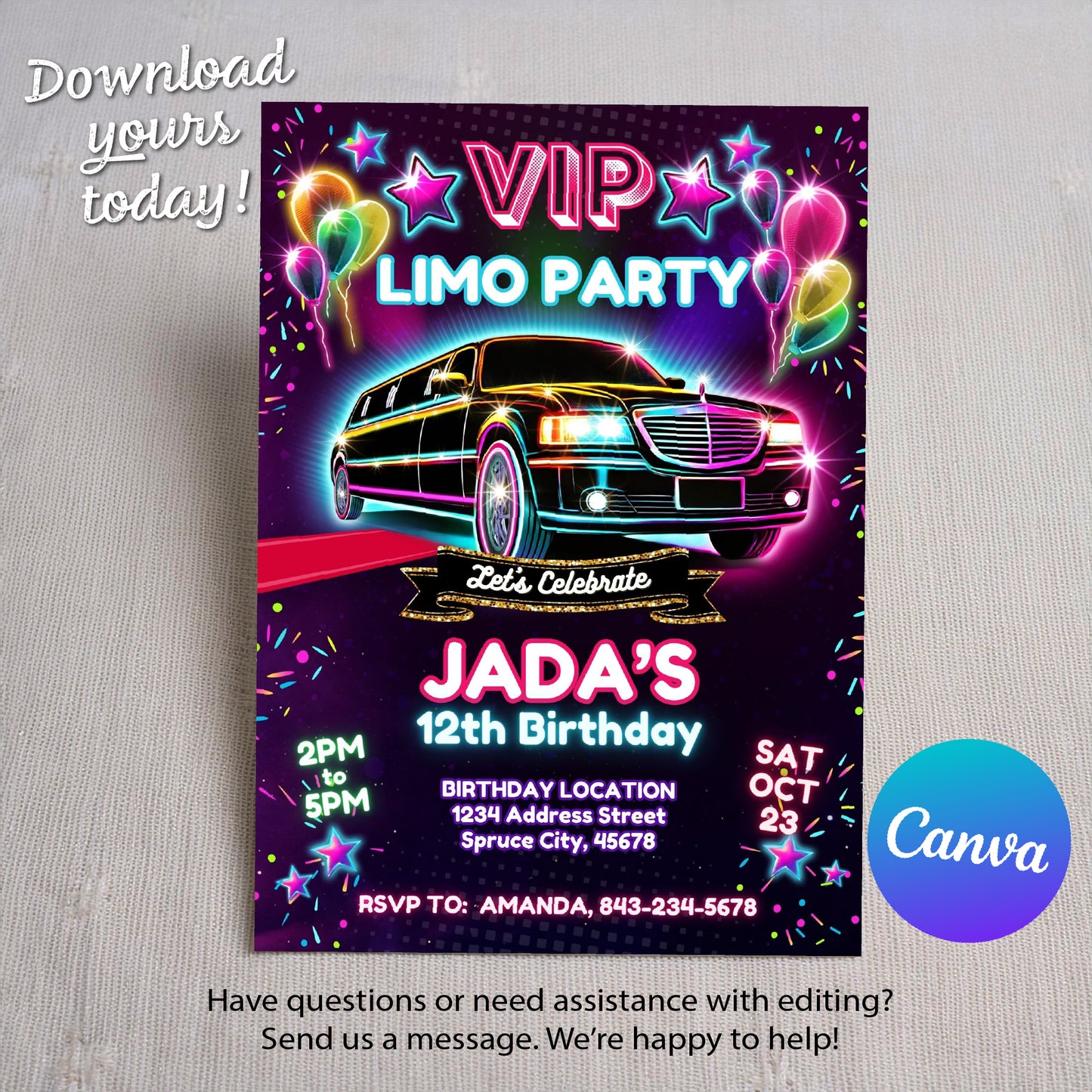 Limo Birthday Invitation | VIP Limo Party Invite