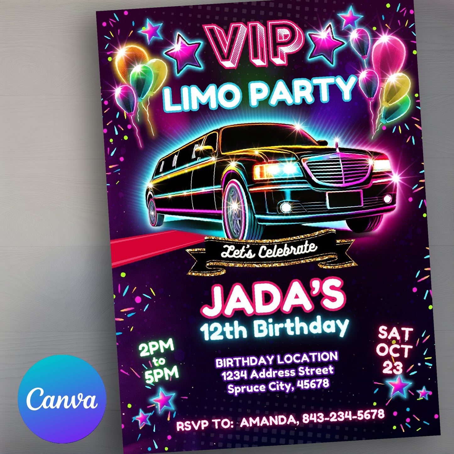 Limo Birthday Invitation | VIP Limo Party Invite