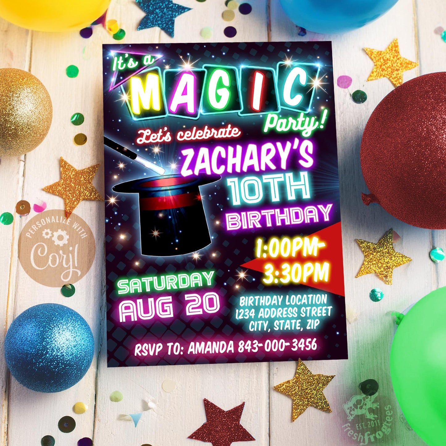 Magician birthday invitation template