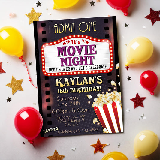 Movie Night Birthday Invitation Template | EASY EDIT!