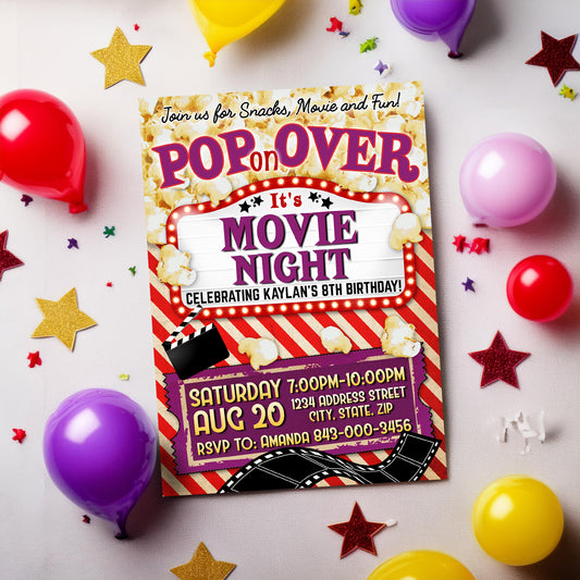 Movie night invitation printable download | EASY EDIT!