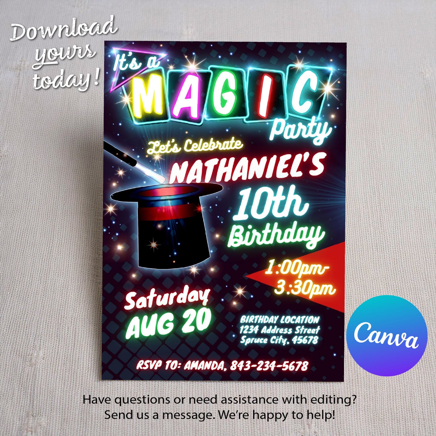 Magician birthday invitation template