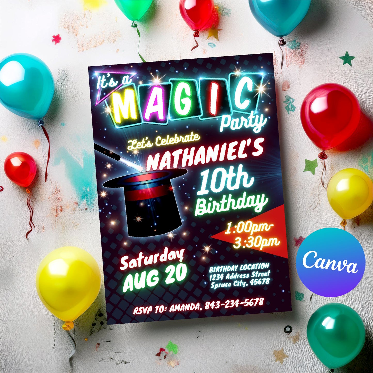 Magician birthday invitation template