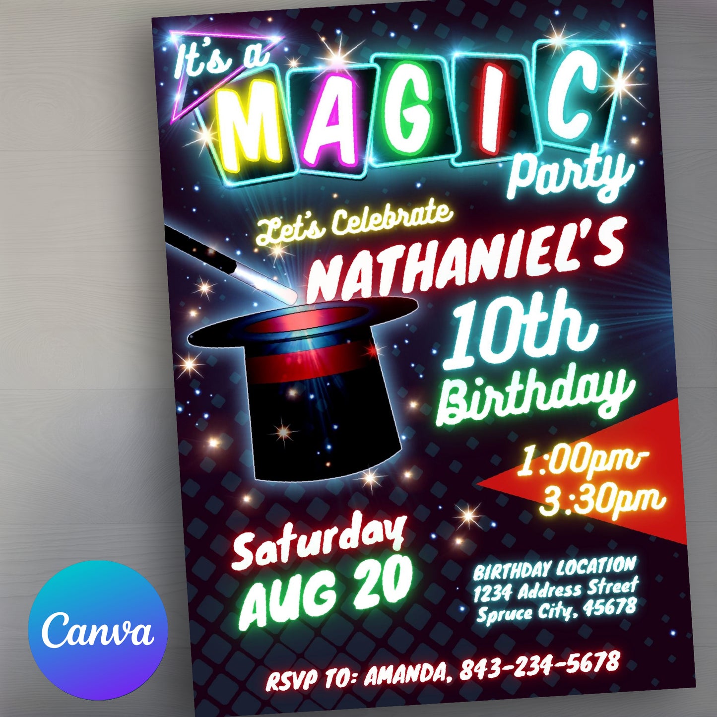 Magician birthday invitation template