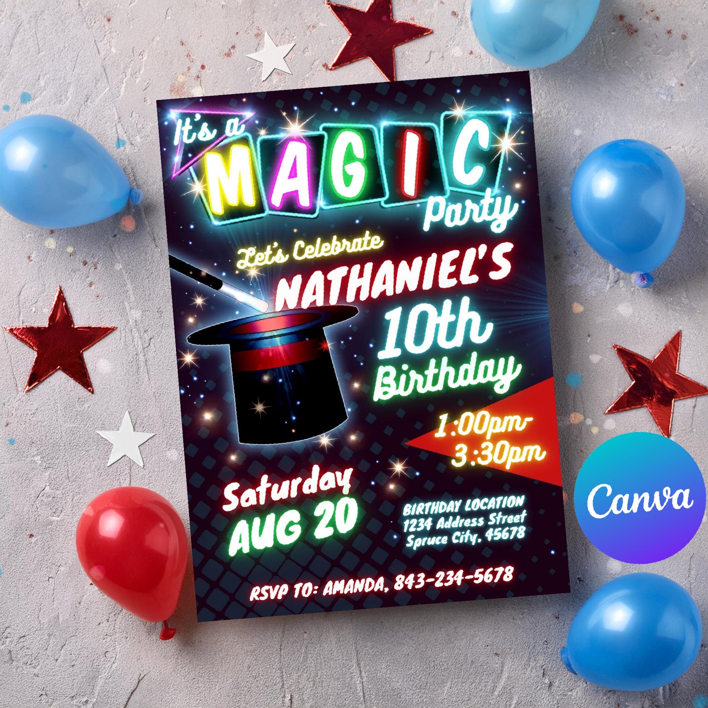 Magician birthday invitation template