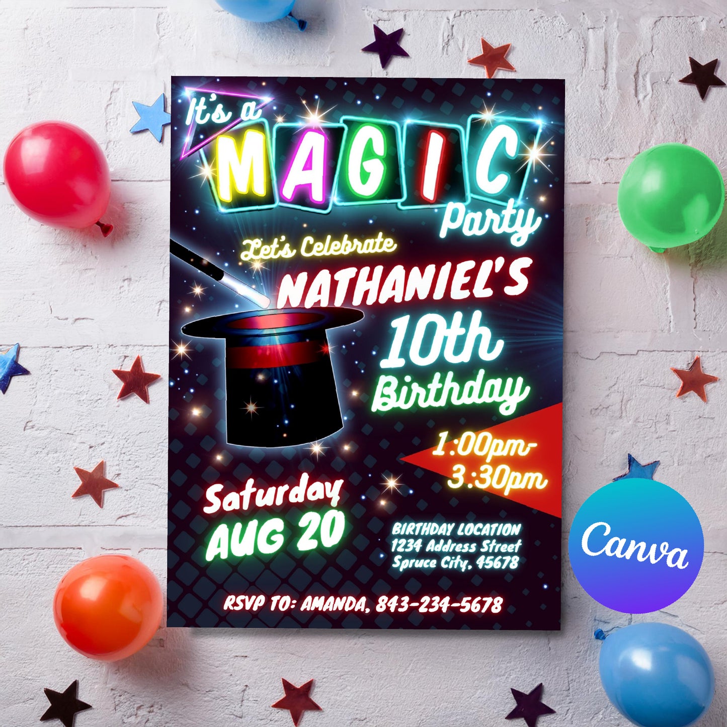 Magician birthday invitation template
