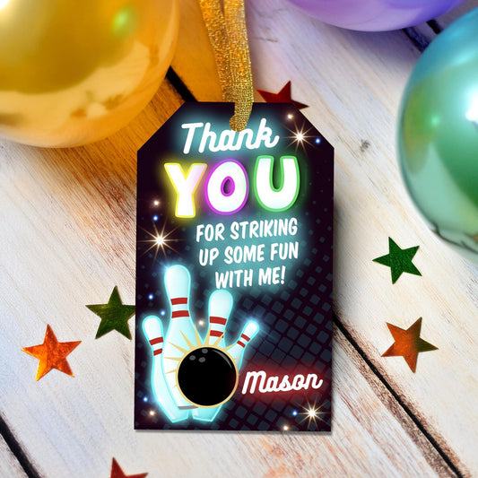 Bowling birthday Thank You Tag, Party Favor Tag