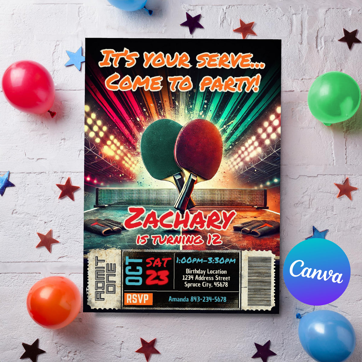 Ping Pong Birthday Invitation