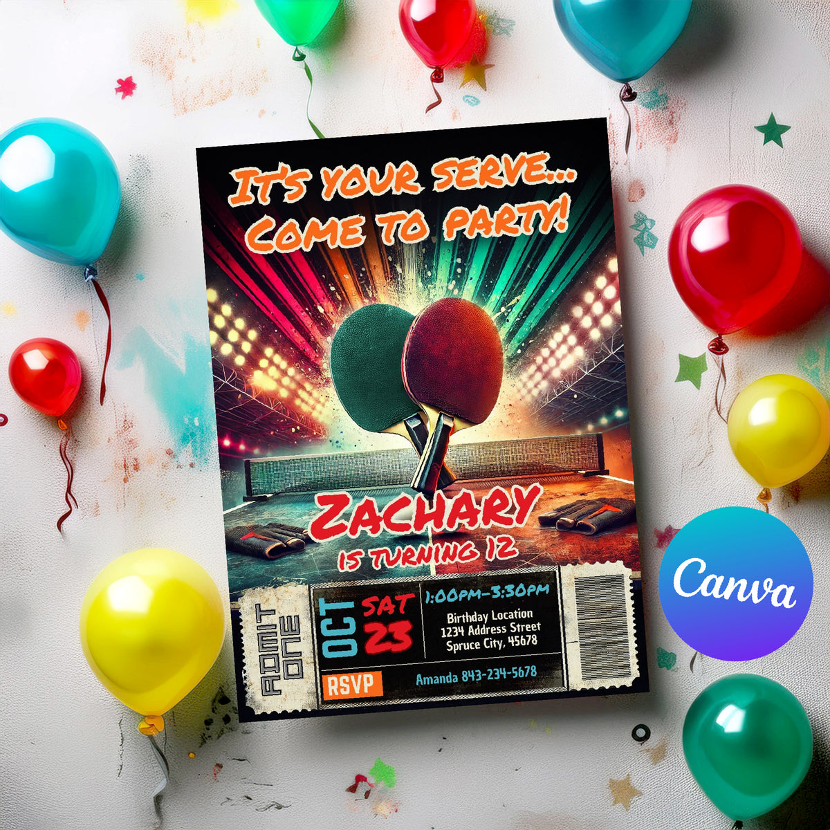 Ping Pong Birthday Invitation