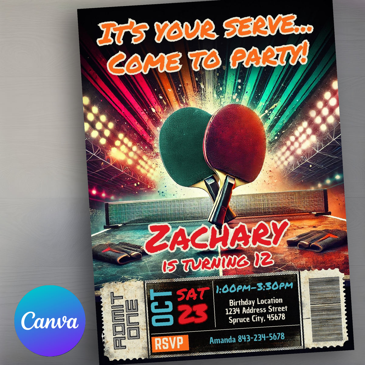 Ping Pong Birthday Invitation