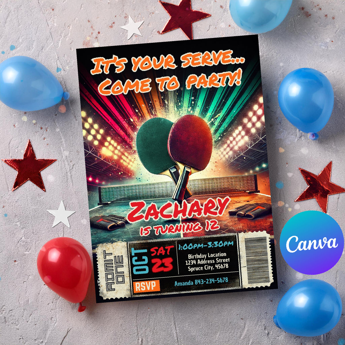 Ping Pong Birthday Invitation