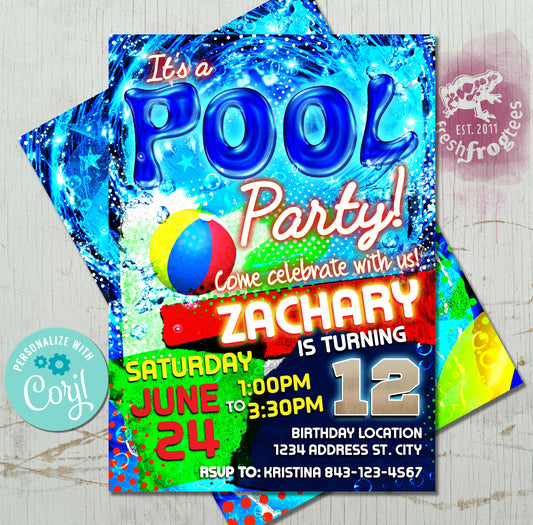 Pool party birthday invite - EASY EDIT!