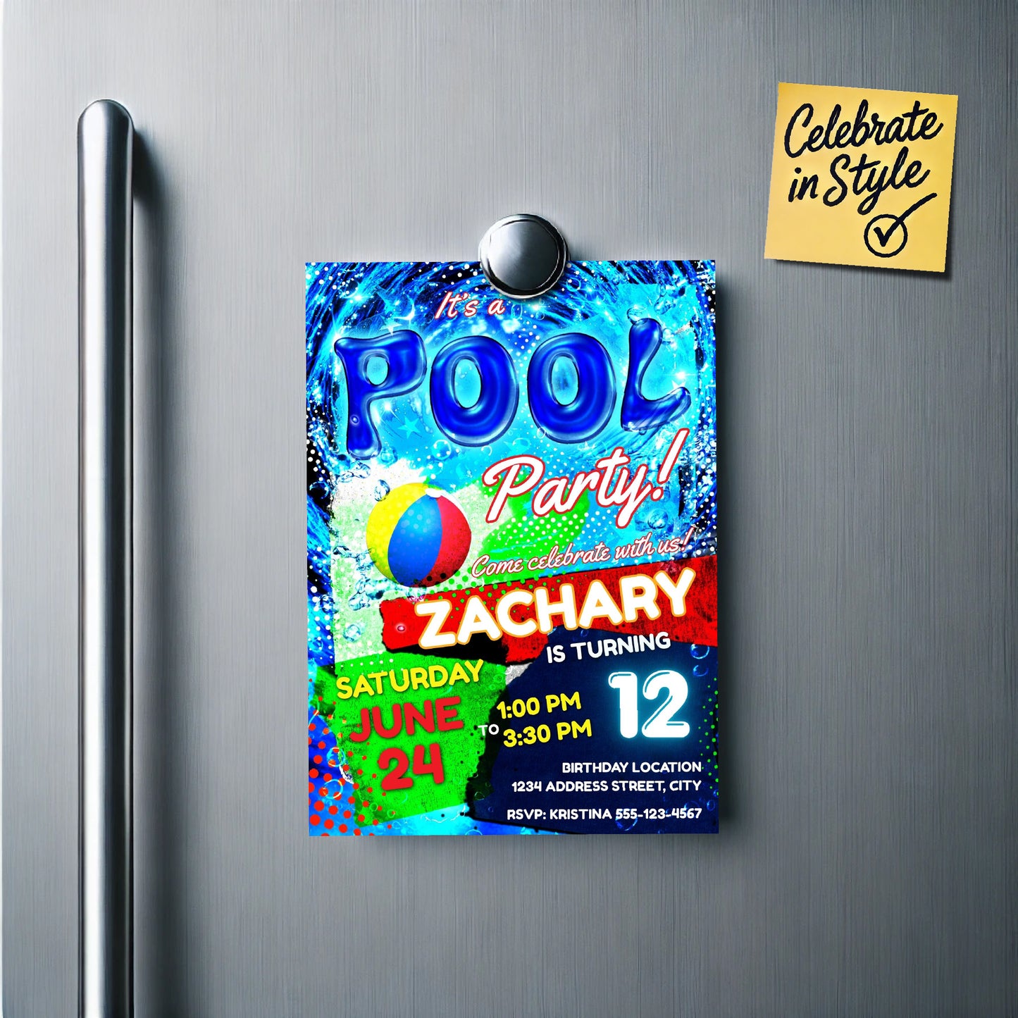 Pool party birthday invite - EASY EDIT!