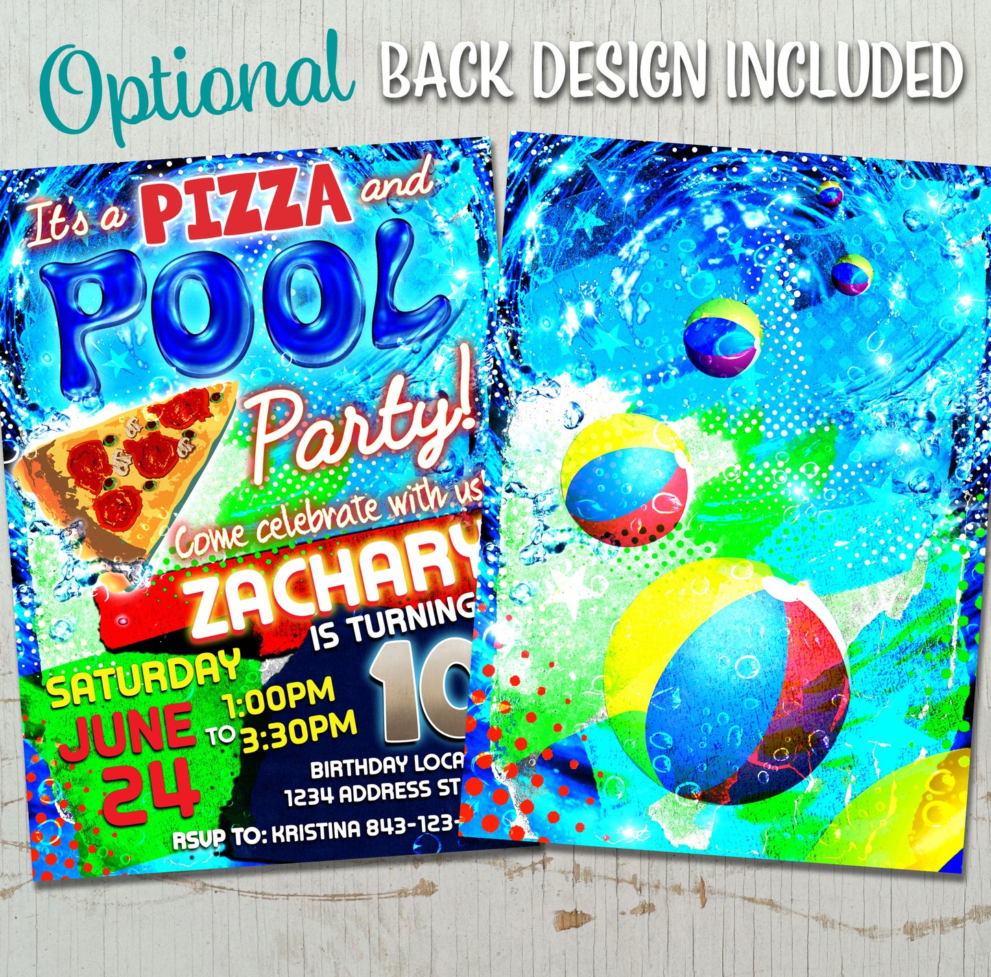 Pizza Pool party birthday invite | EASY EDIT!