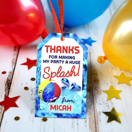 Birthday Pool Party Favor Thank You Tag