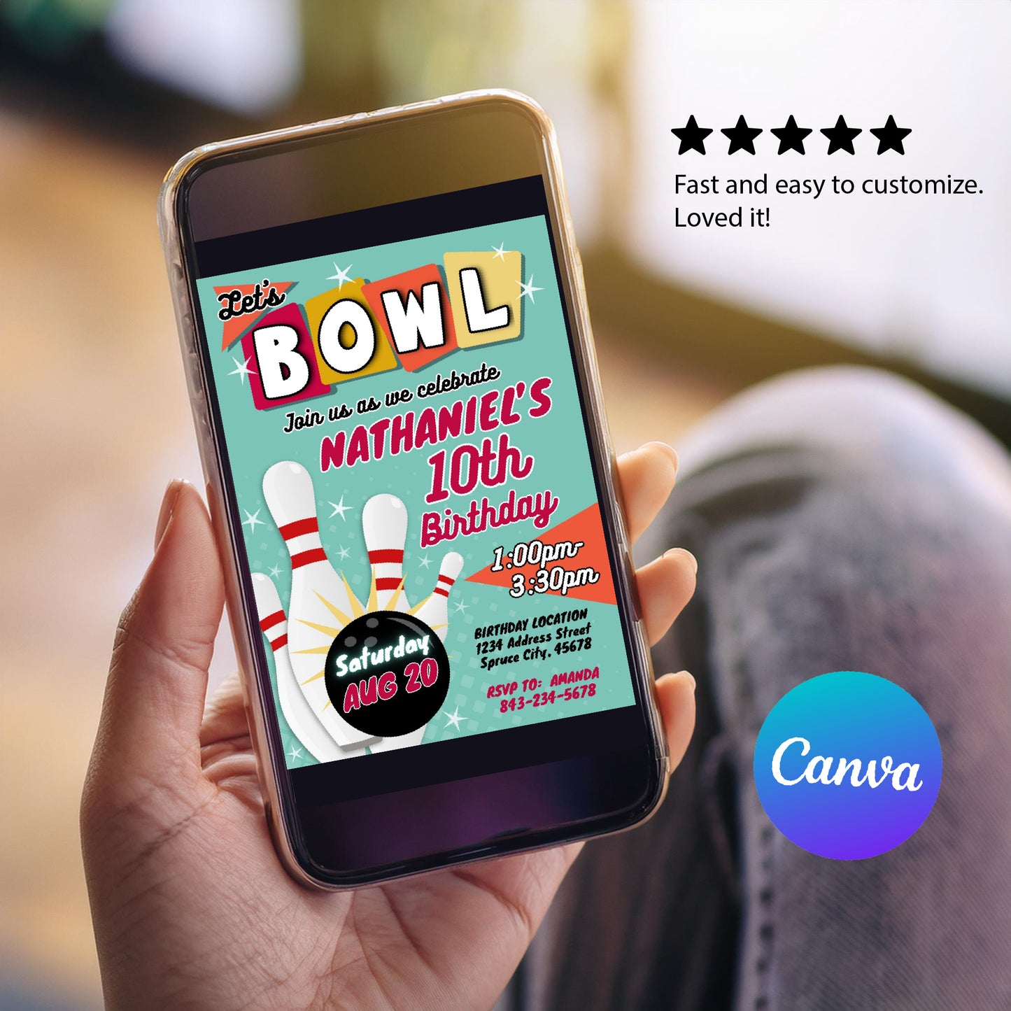 Bowling Birthday Invitation Template | Retro theme