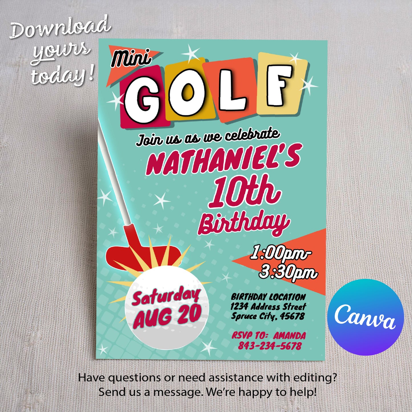 Mini Golf Birthday Invitation Template | Customizable Digital Download