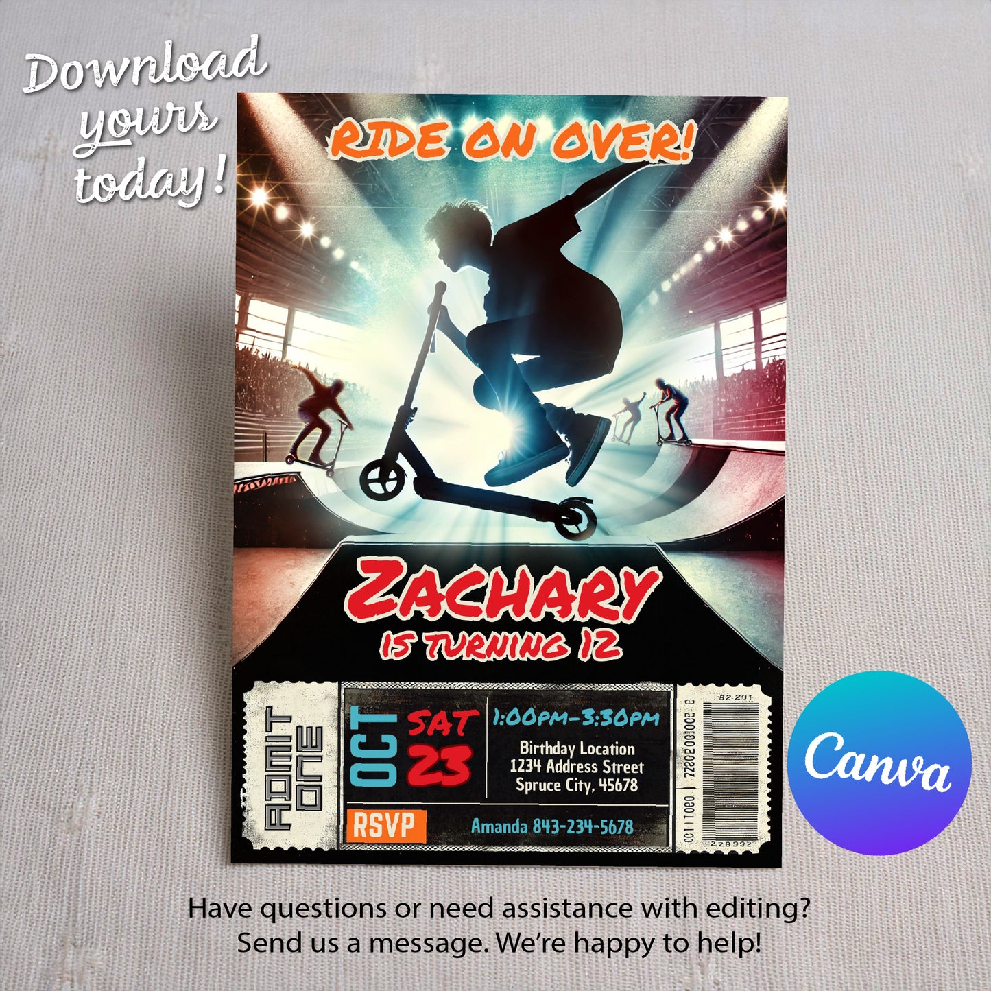 Scooter Birthday Invitation
