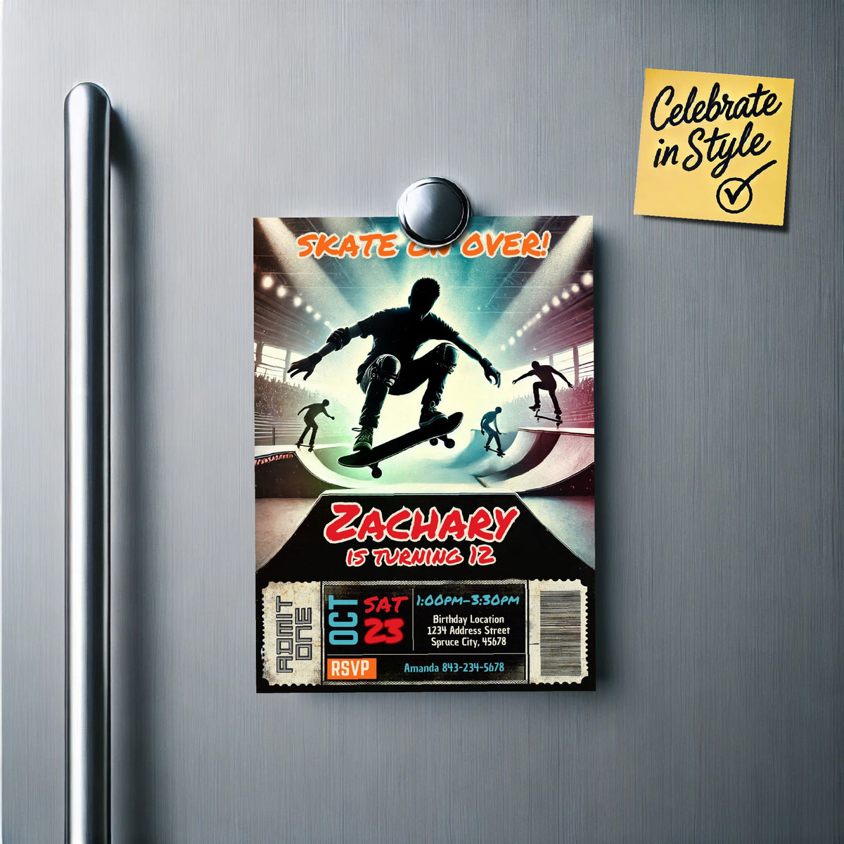 Skateboard birthday invite editable digital invite | Edit in CANVA