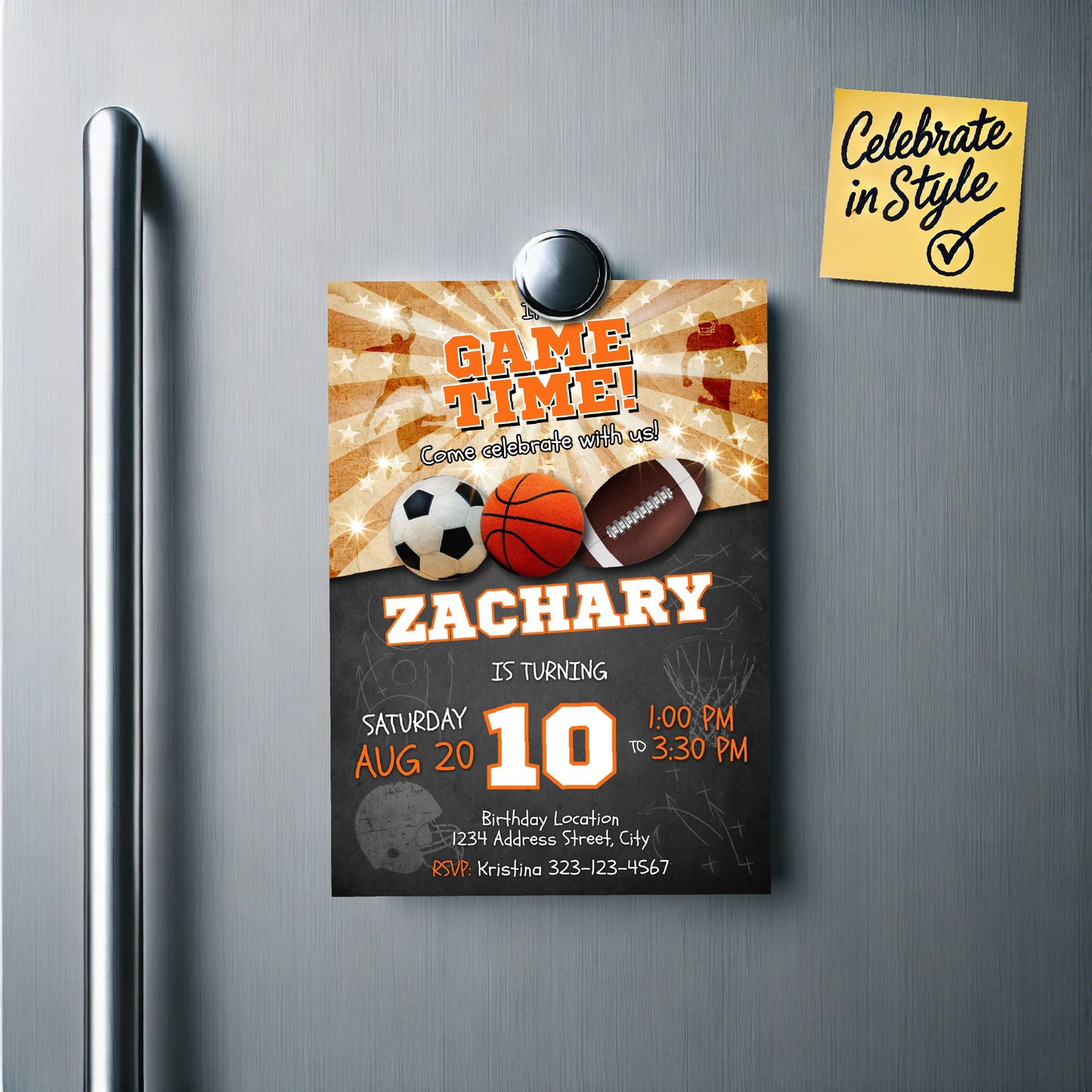 Sports birthday invitation Soccer Basketball Football
