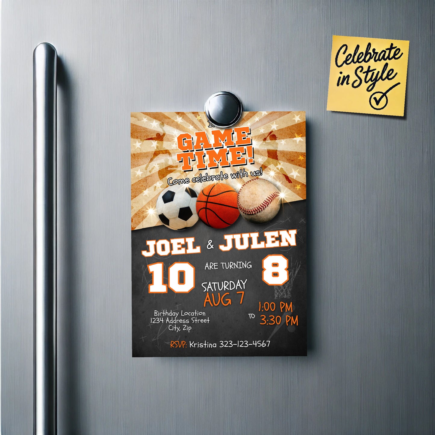 Sports birthday invitation soccer basketball baseball Joint invite
