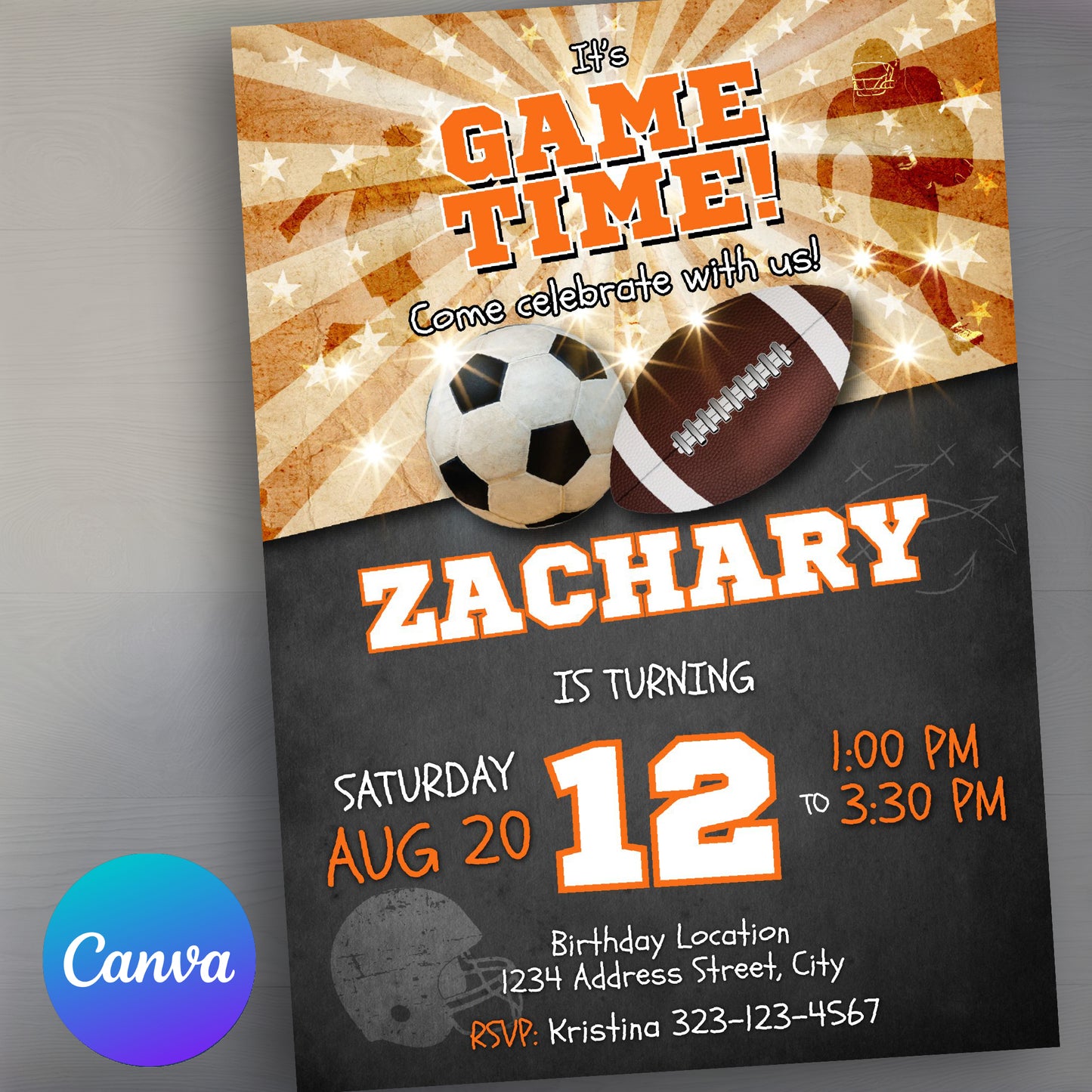 Sports birthday invitation digital download Soccer Football