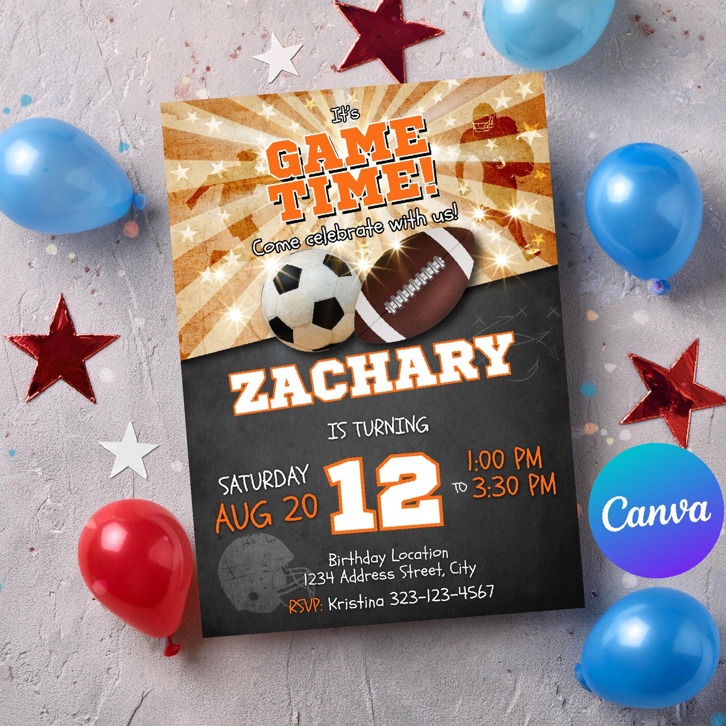 Sports birthday invitation digital download Soccer Football