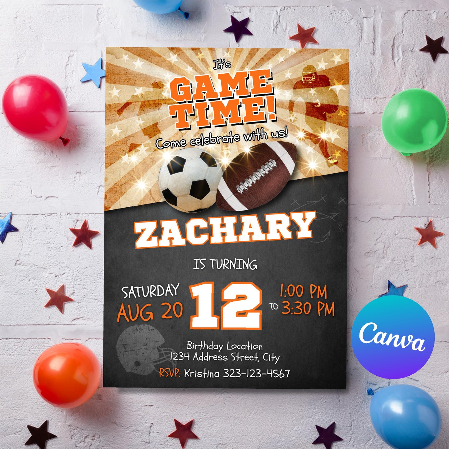 Sports birthday invitation digital download Soccer Football
