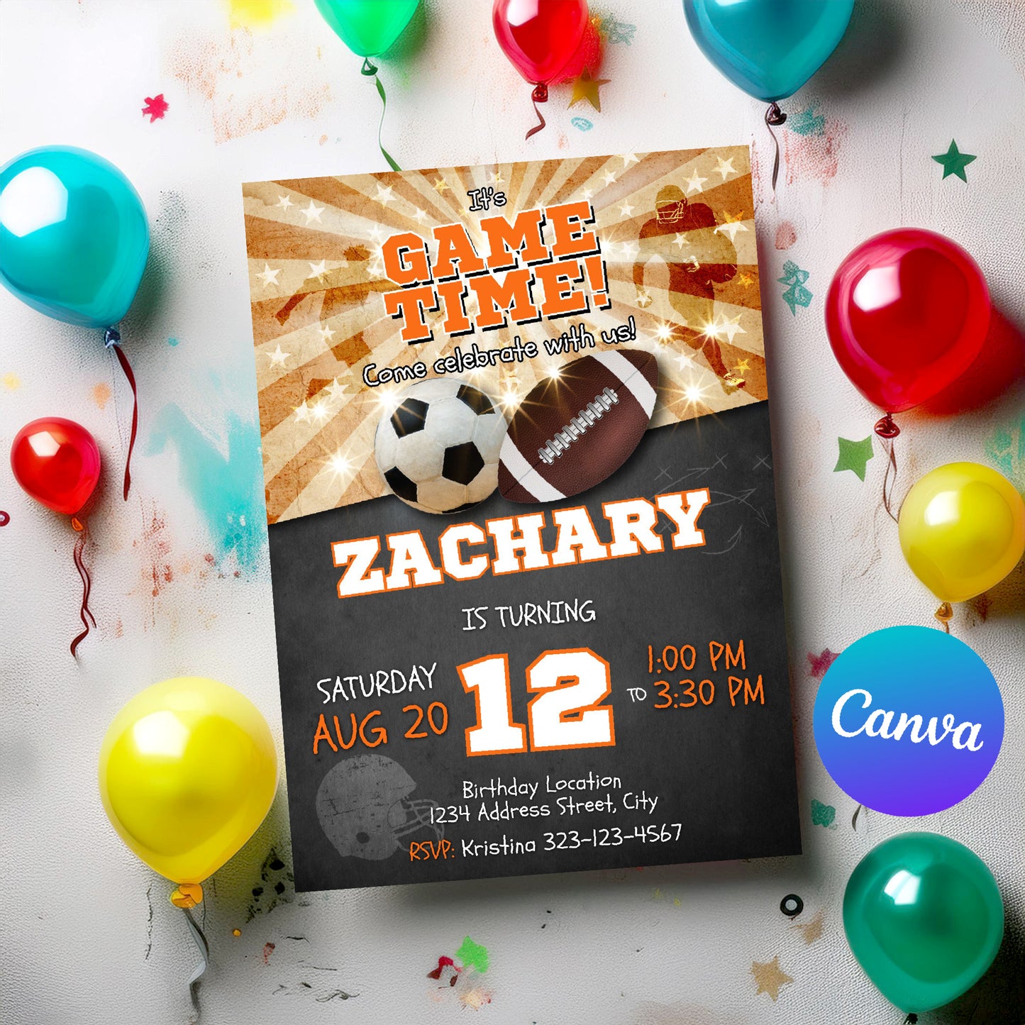 Sports birthday invitation digital download Soccer Football