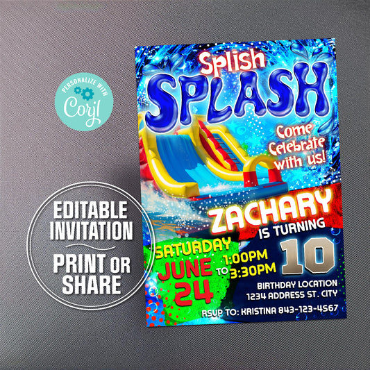 Waterslide birthday invitation
