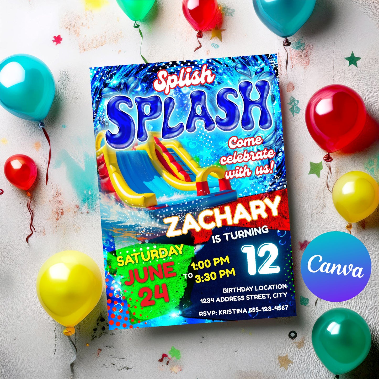 Waterslide Birthday Invitation Template