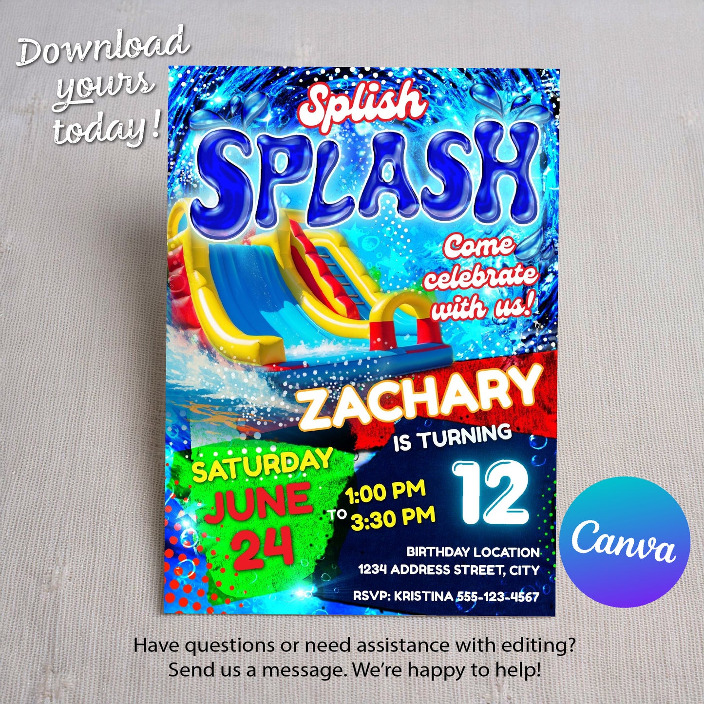 Waterslide Birthday Invitation Template