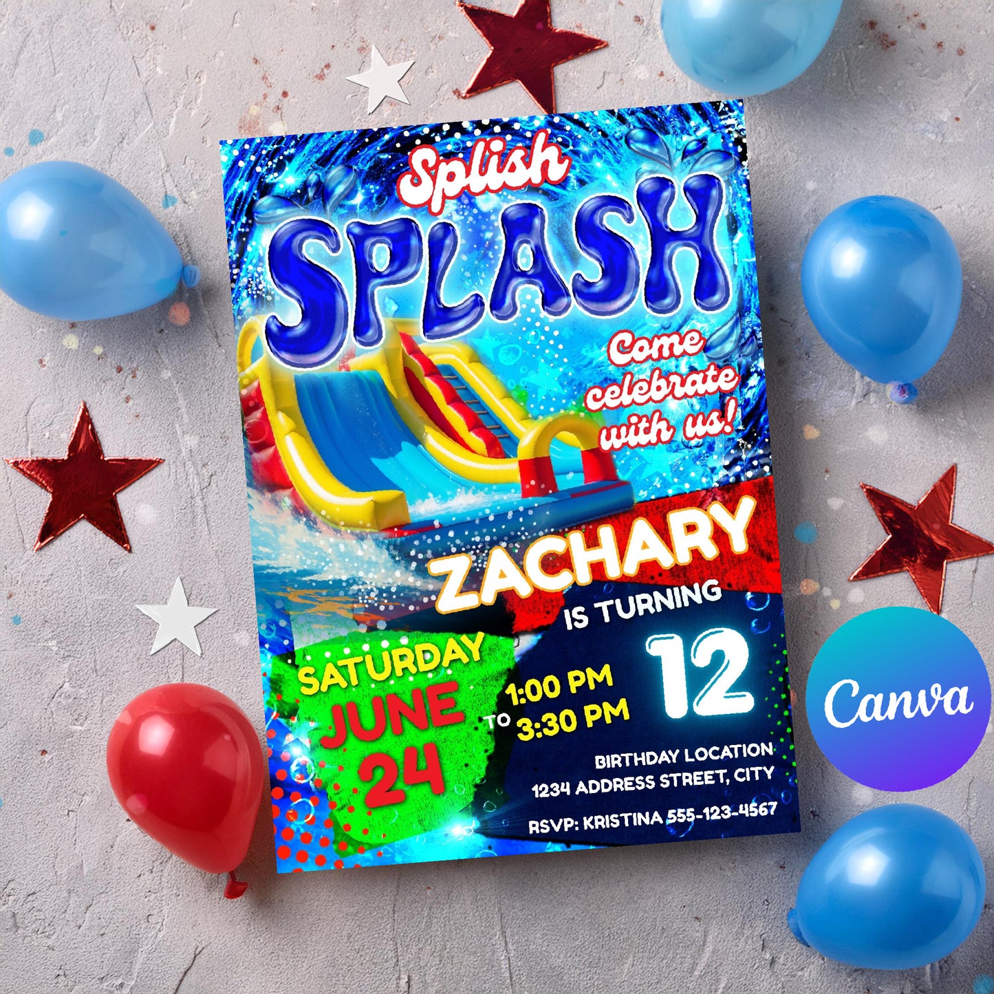 Waterslide Birthday Invitation Template