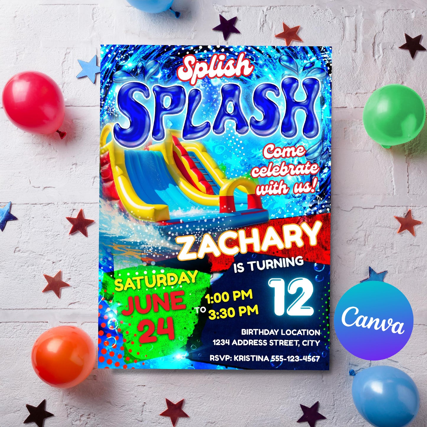 Waterslide Birthday Invitation Template