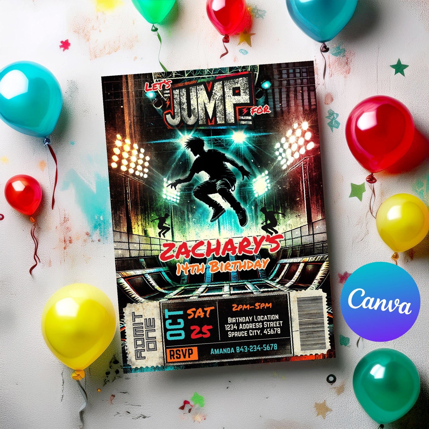 Trampoline Park Party Invite | Jump Invitation Teens Flyer