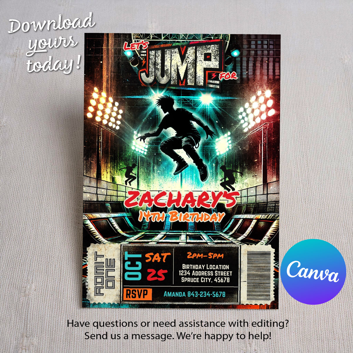Trampoline Park Party Invite | Jump Invitation Teens Flyer