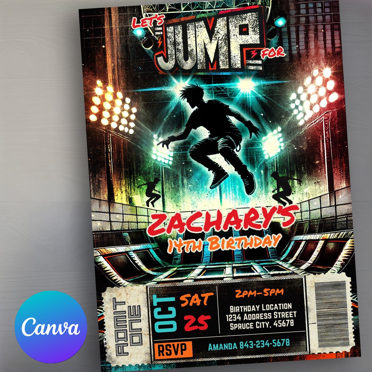 Trampoline Park Party Invite | Jump Invitation Teens Flyer
