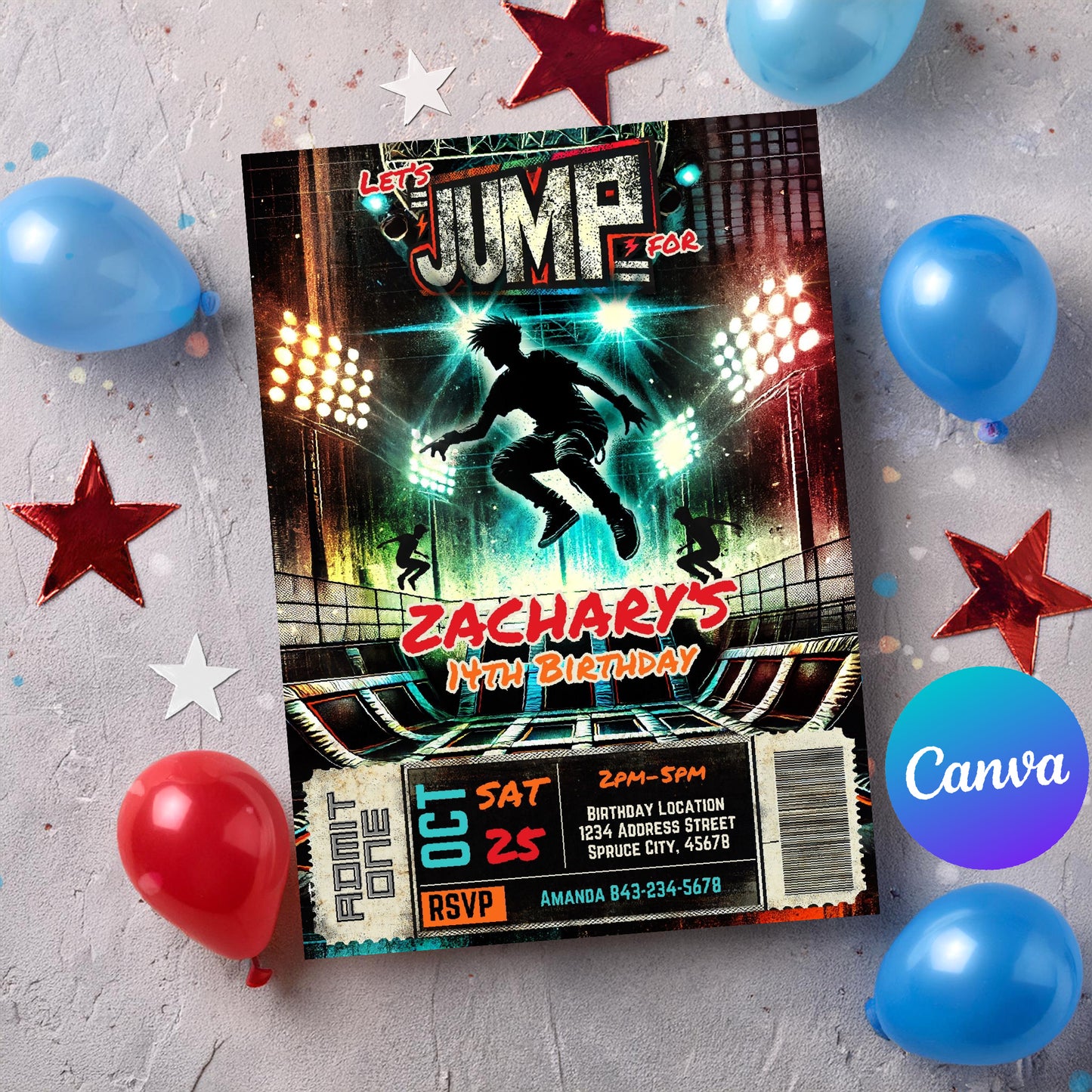 Trampoline Park Party Invite | Jump Invitation Teens Flyer