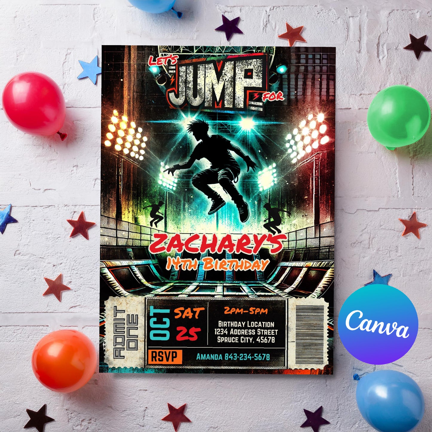 Trampoline Park Party Invite | Jump Invitation Teens Flyer