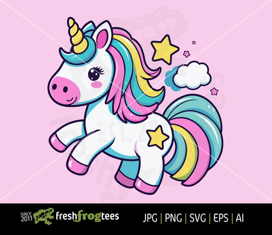 Whimsical Unicorn Jumping Colorful Clip Art