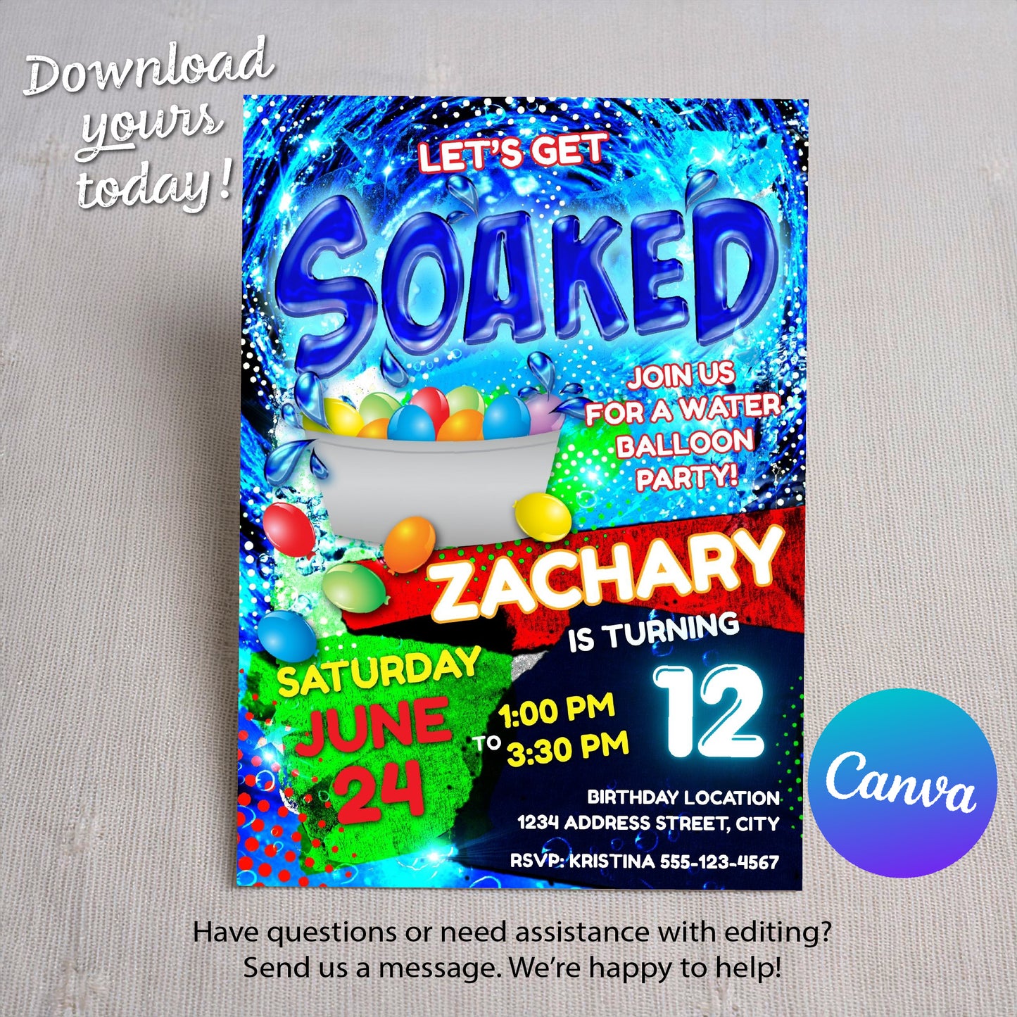 Fun Water Balloon Birthday Party Invitation Template