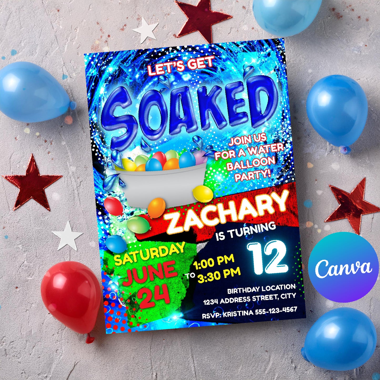 Fun Water Balloon Birthday Party Invitation Template