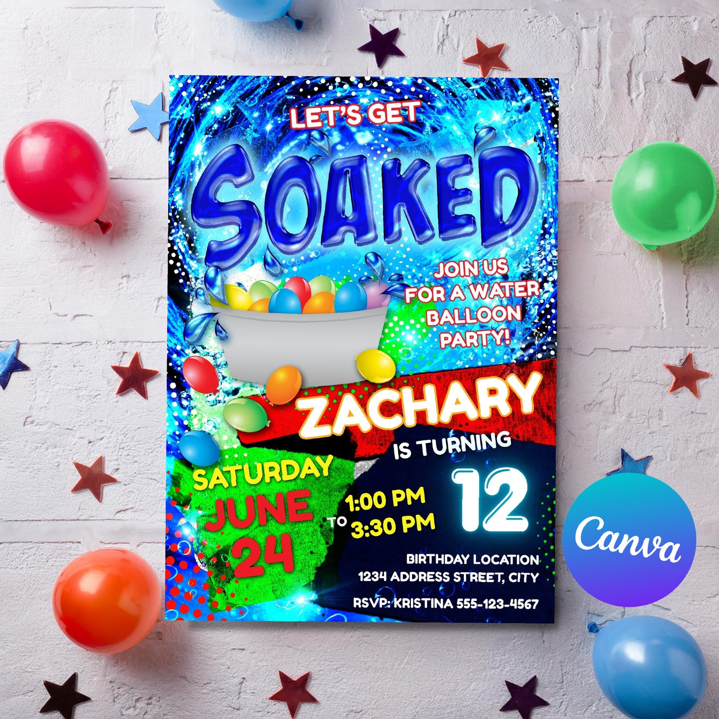 Fun Water Balloon Birthday Party Invitation Template